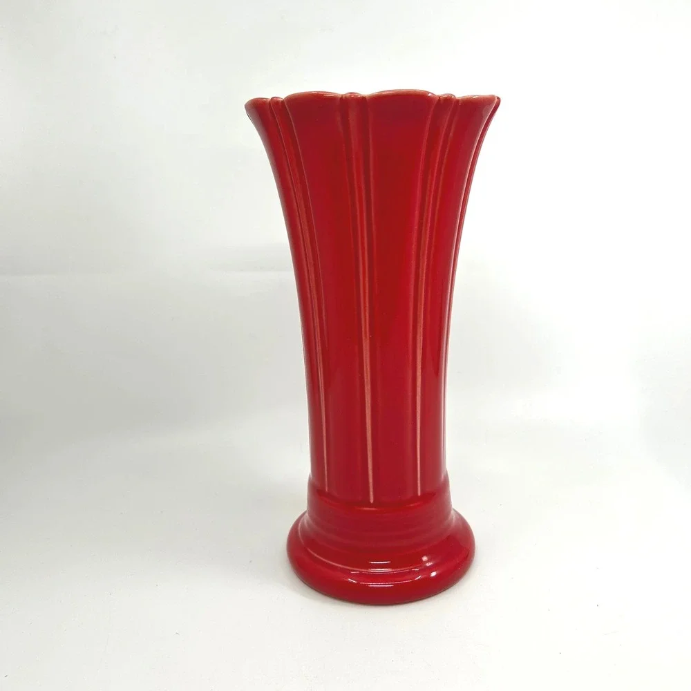 Modern Fiesta HLC Red Scarlet Art Deco Vase 9 inches Tall Medium Vase Marked
